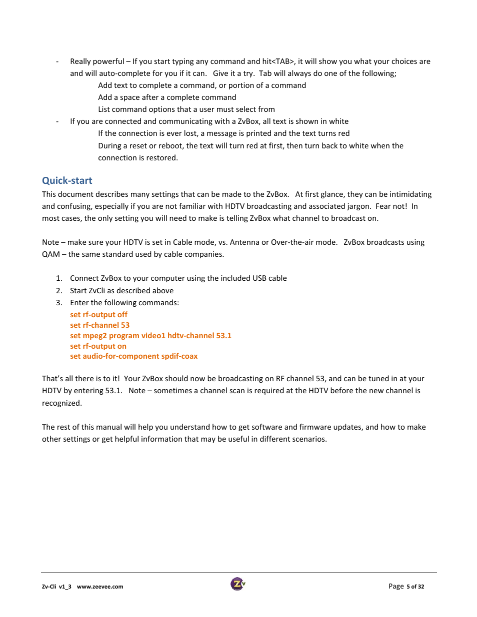 Quick‐start | ZeeVee ZvCli User Manual User Manual | Page 5 / 32