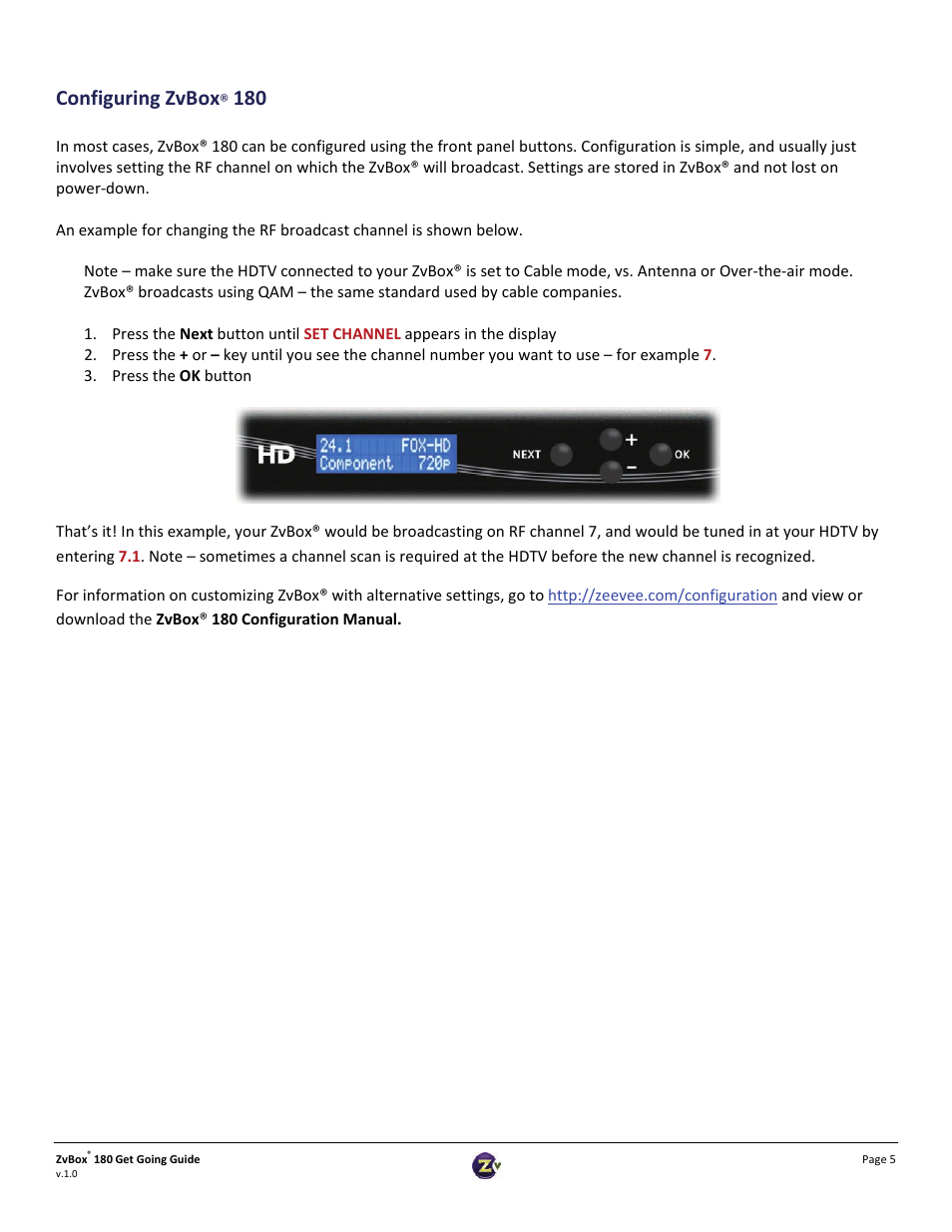 Configuring zvbox | ZeeVee ZvBox 180 User Manual | Page 5 / 8