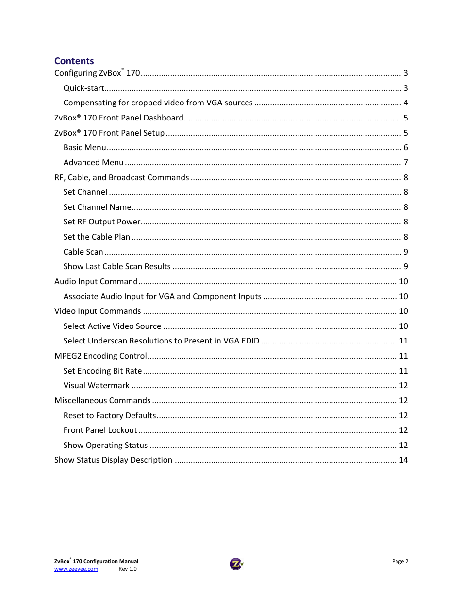 ZeeVee ZvBox 170 Front Panel User Manual | Page 2 / 15