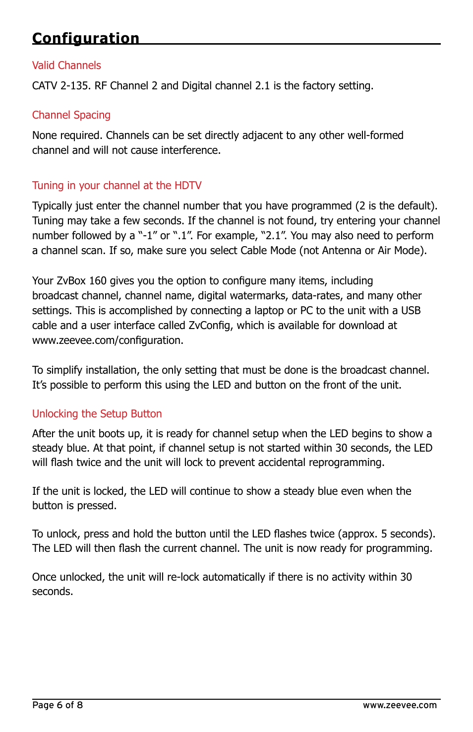 Configuration | ZeeVee ZvBox 160 User Manual | Page 6 / 8