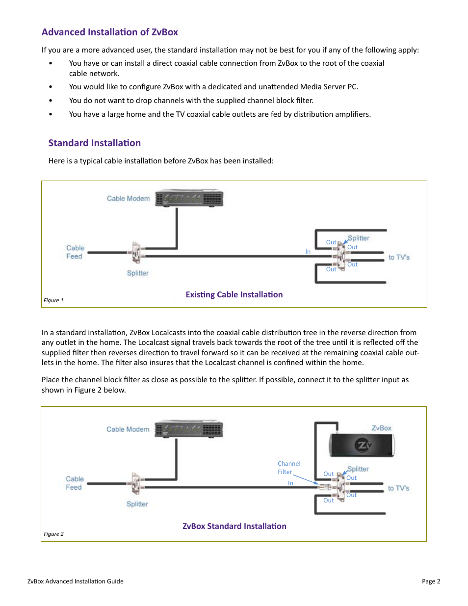 Advanced installa-on of zvbox, Standard installa-on | ZeeVee ZvBox 100 Advanced Installation Guide User Manual | Page 2 / 4