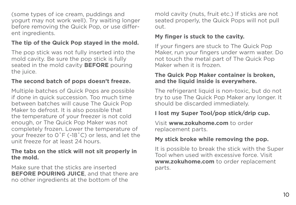 Zoku DUO QUICK POP MAKER User Manual | Page 11 / 12