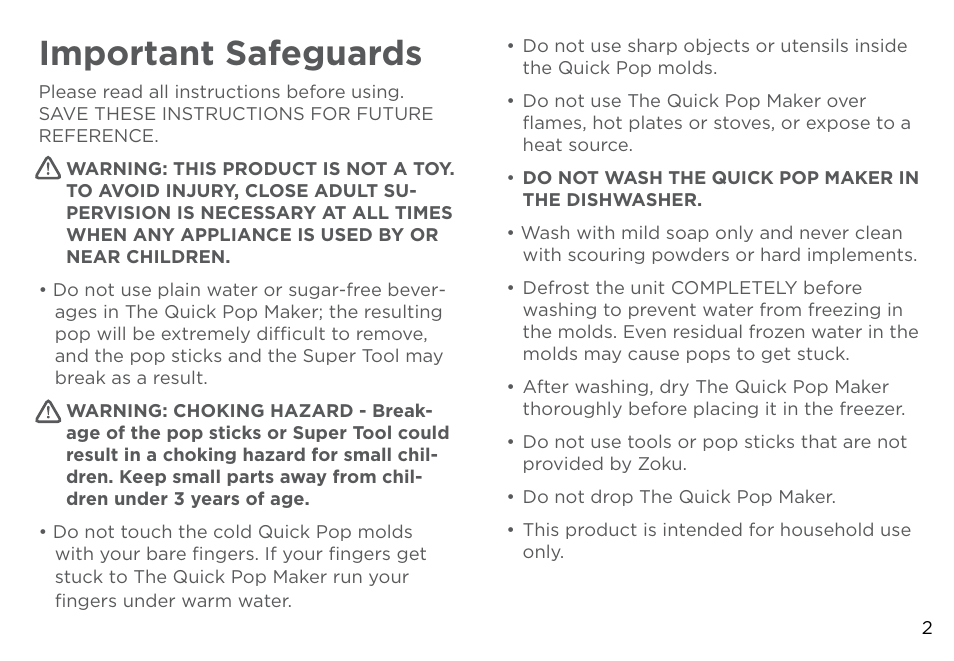Important safeguards | Zoku DUO QUICK POP MAKER User Manual | Page 3 / 12