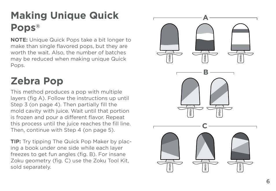 Making unique quick pops, Zebra pop | Zoku DUO QUICK POP MAKER User Manual | Page 7 / 12
