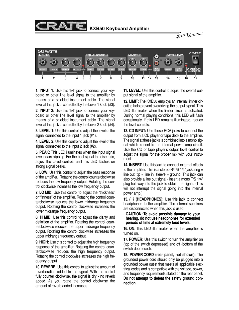 Crate Amplifiers KXB50 User Manual | Page 3 / 4
