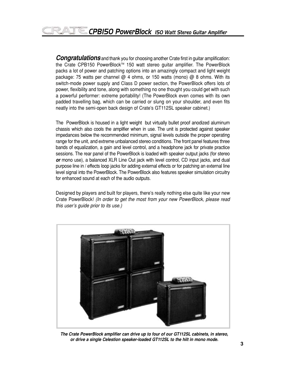 Cpb150 powerblock | Crate Amplifiers POWER BLOCK CPB150 User Manual | Page 3 / 8