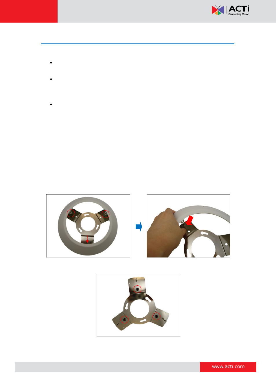 Mounting on the ceiling, Using the bundled surface mount, Using the | Bundled surface mount | ACTi I91 User Manual | Page 19 / 43