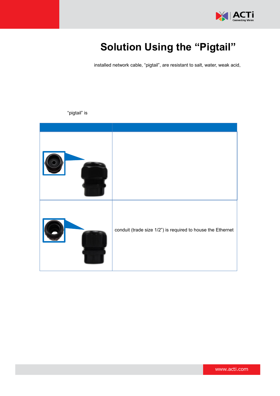 Waterproof, Solution using the “pigtail, E 18 | Waterproof solution using the “pigtail | ACTi B41 User Manual | Page 18 / 52