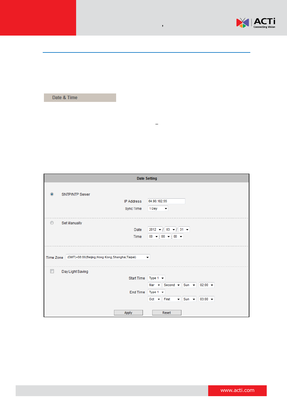 Date & time | ACTi V11 User Manual | Page 24 / 91