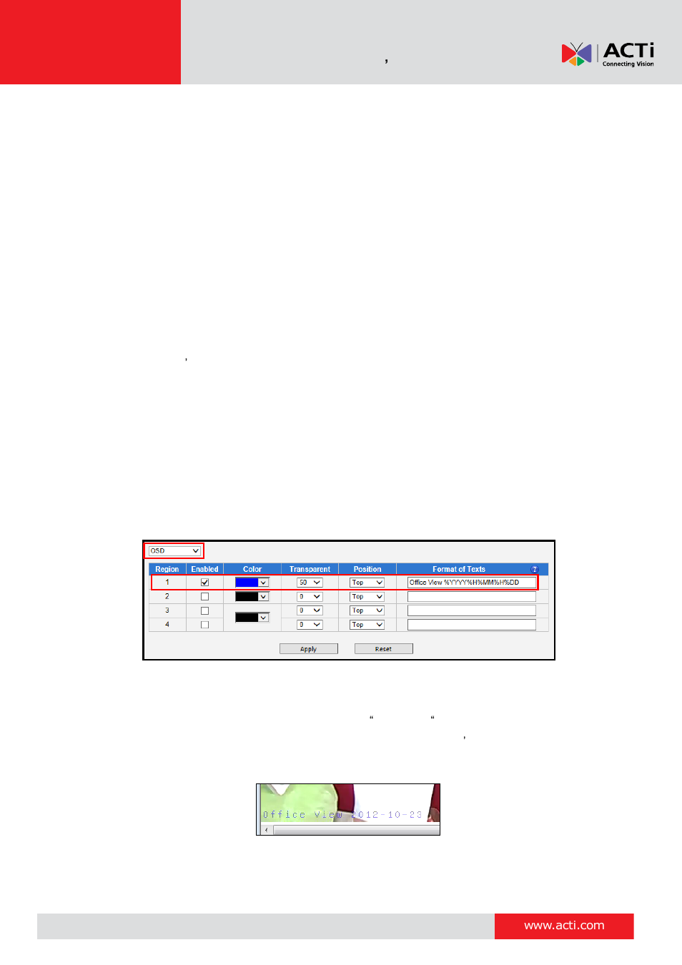 Osd/privacy mask, On-screen display (osd) | ACTi V11 User Manual | Page 54 / 91