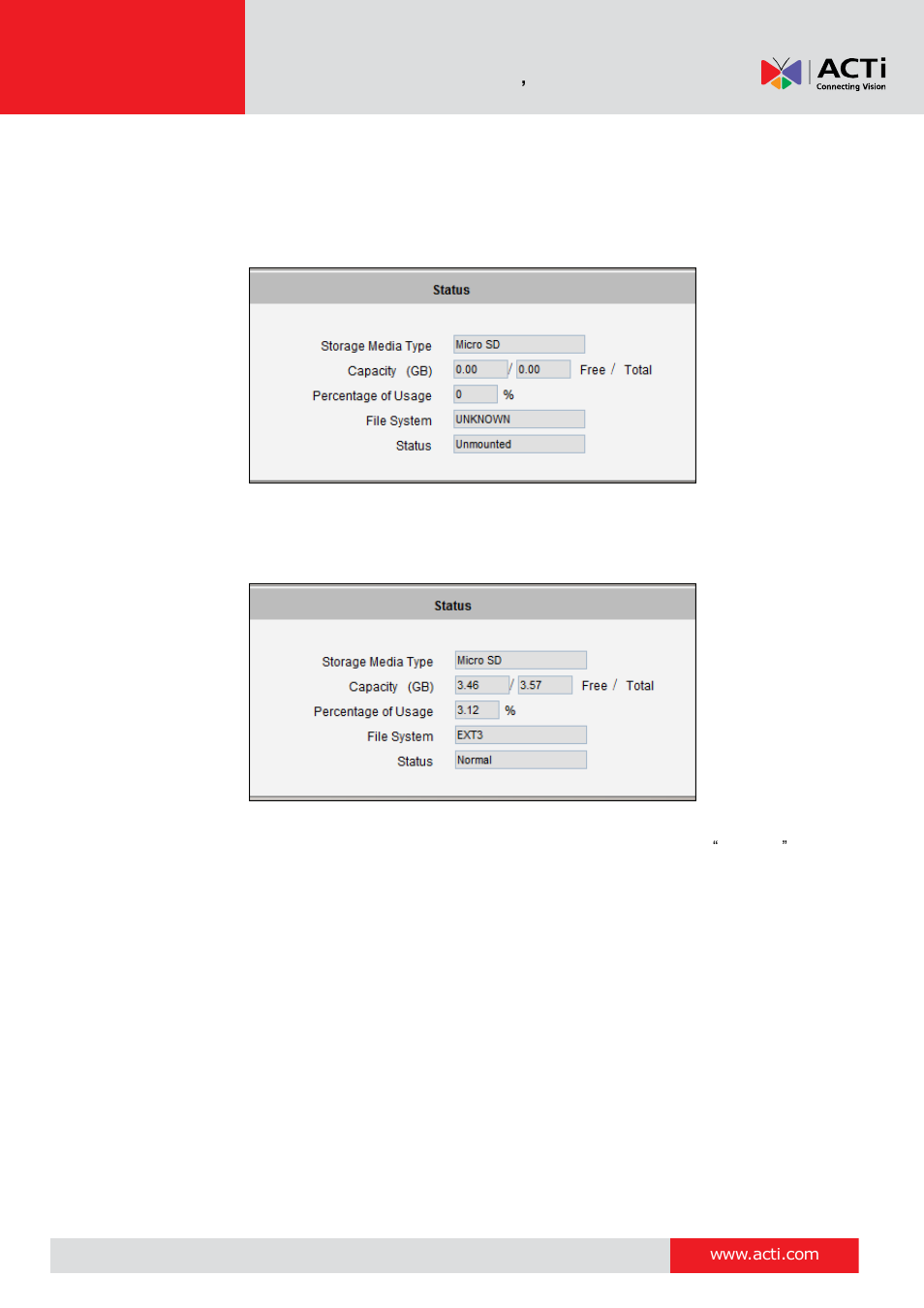 Status, 78 status | ACTi V11 User Manual | Page 78 / 91