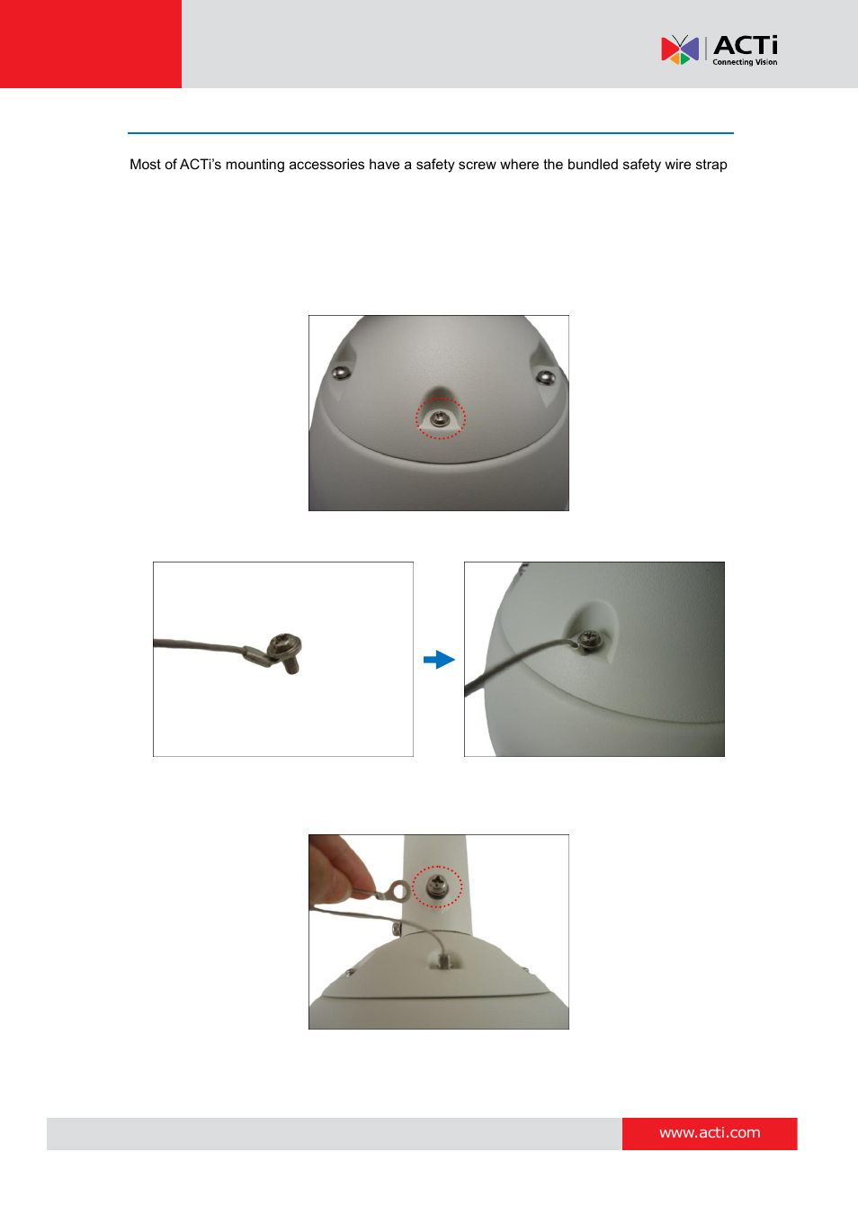 How to attach the safety wire strap, E 43 | ACTi I93 User Manual | Page 43 / 53