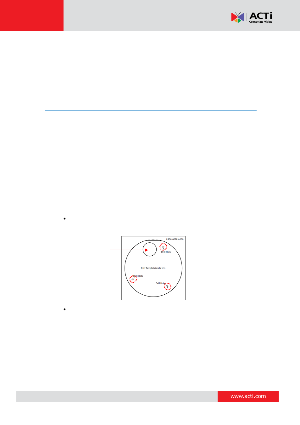 Installing the camera on a surface, Step 1: drill the holes, Installing the camera on a | Surface | ACTi E89 User Manual | Page 14 / 47