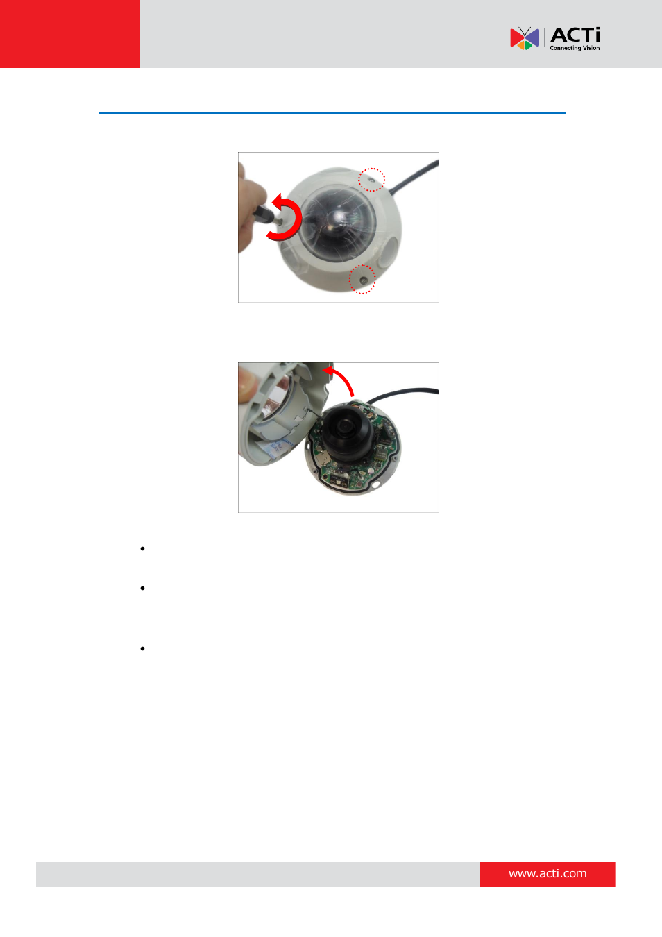 Step 2: open the dome cover | ACTi E924~E929 User Manual | Page 16 / 40