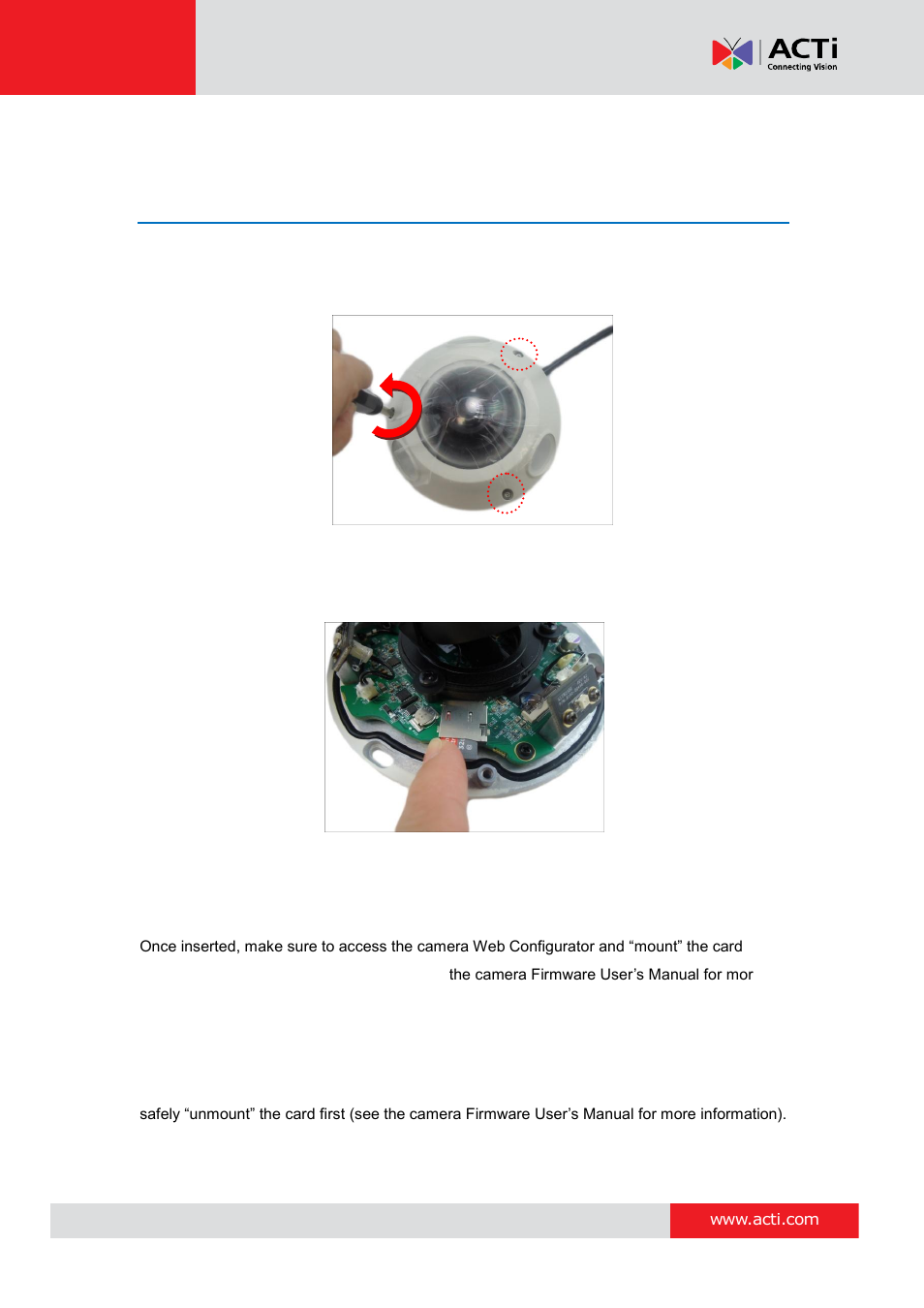 Other adjustments and accessories, How to install / remove the memory card, How to insert the memory card | How to remove the memory card, How to install / remove the memory, Card, E 25, How to, Insert the memory card | ACTi E924~E929 User Manual | Page 25 / 40