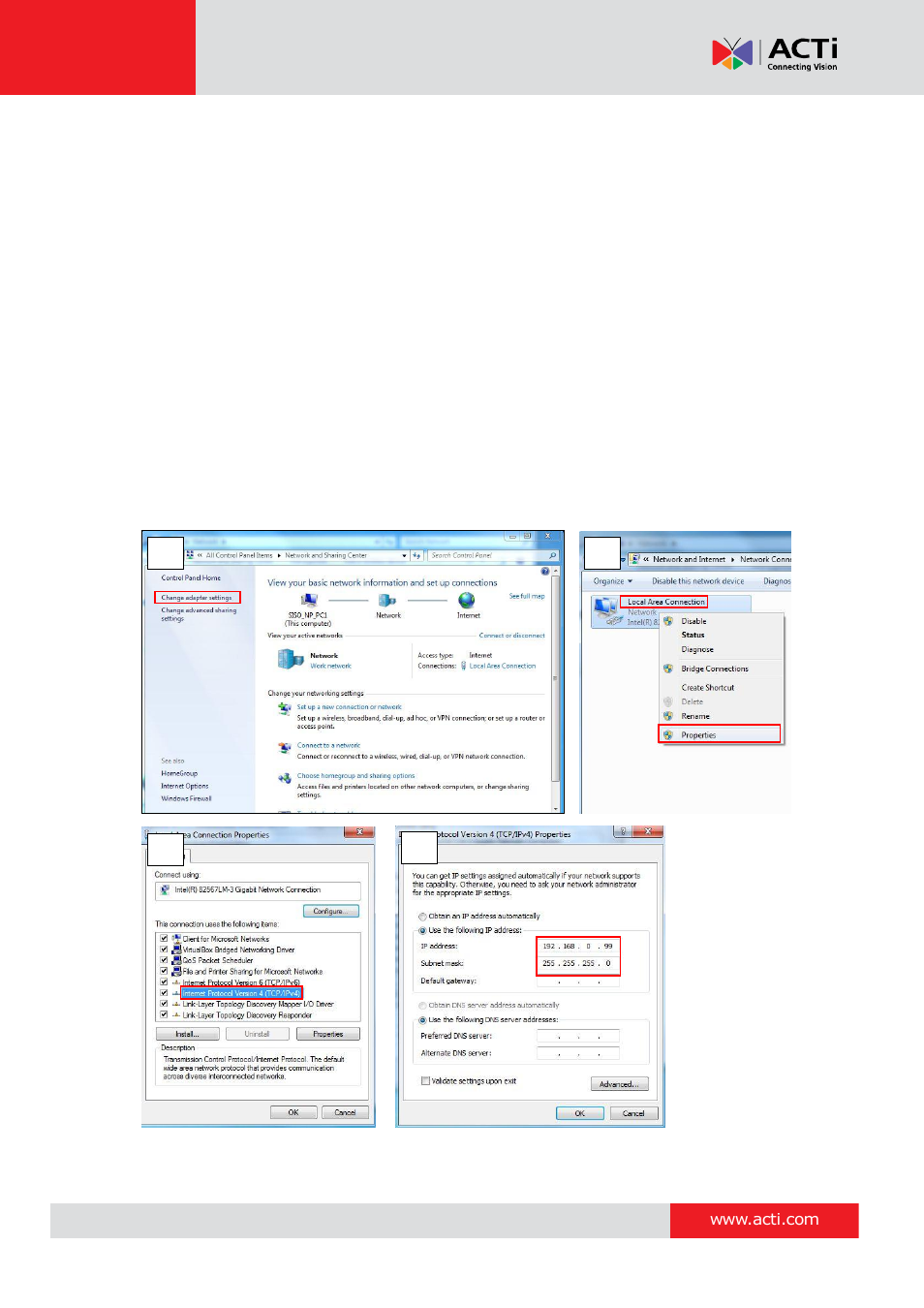 Using the default camera ip address | ACTi E924~E929 User Manual | Page 36 / 40