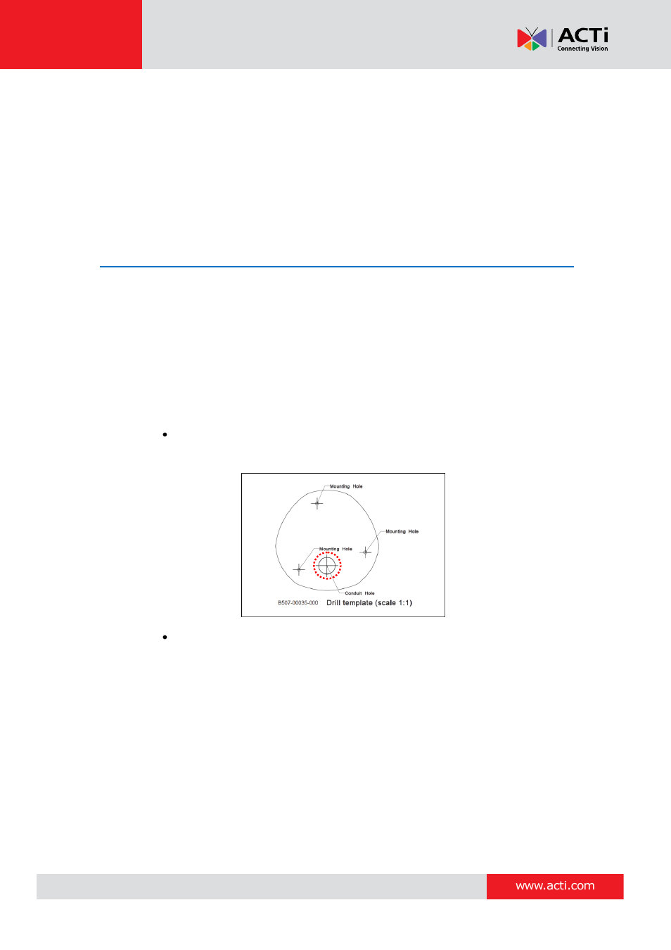 Installing the camera on a surface, Step 1: drill the holes, Installing the camera on a | Surface | ACTi D71A User Manual | Page 15 / 47