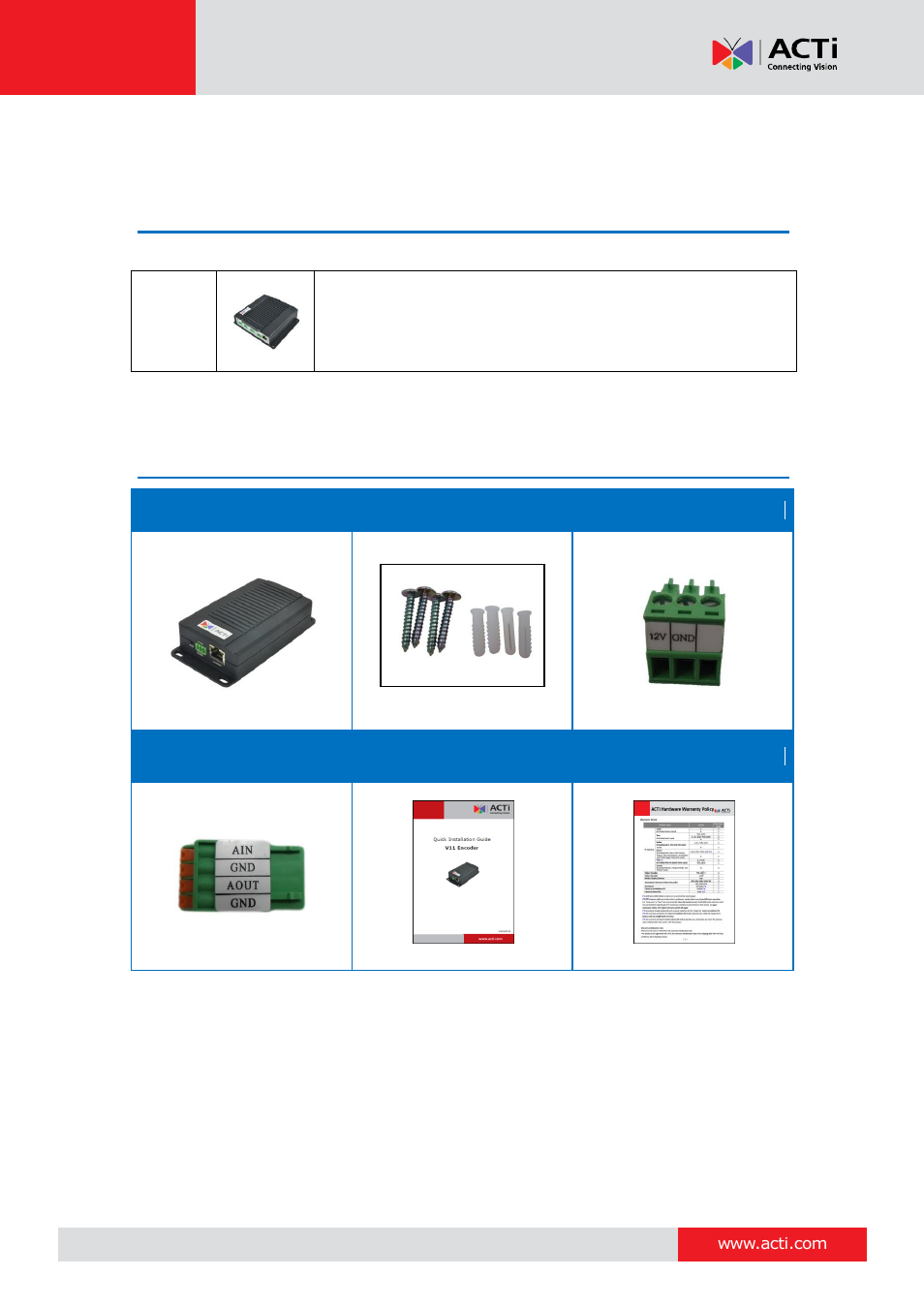 Introduction, The list of models, Package contents | ACTi V11 User Manual | Page 6 / 20