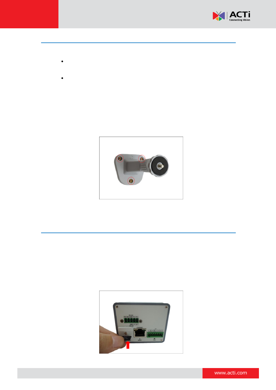 Step 2: mount the indoor bracket, Step 3: attach the camera to the bracket | ACTi E213 User Manual | Page 21 / 32