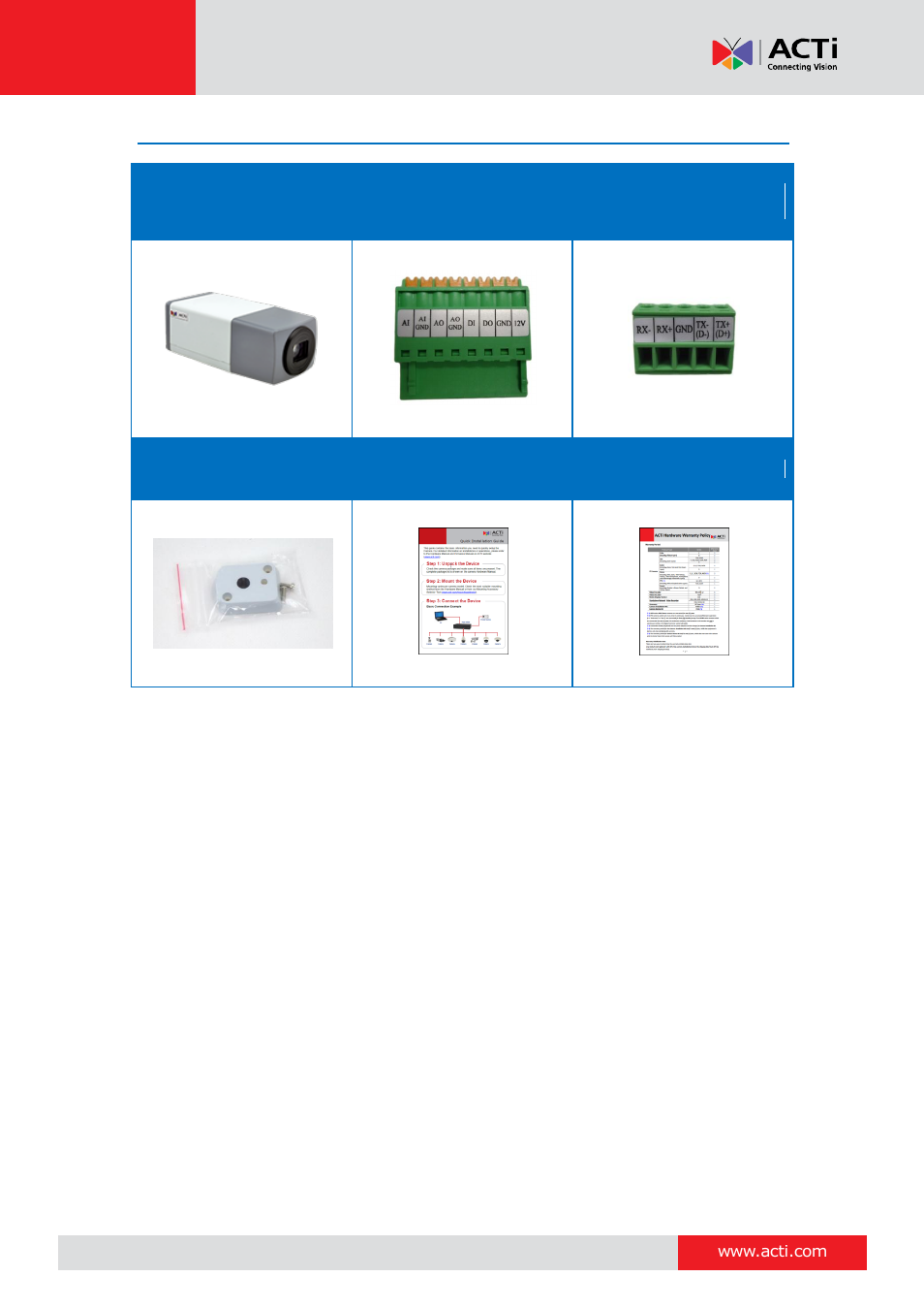 Package contents | ACTi E213 User Manual | Page 8 / 32