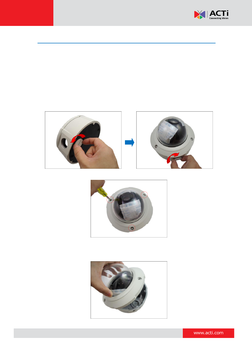 Step 2: open the dome cover | ACTi B94 User Manual | Page 15 / 48