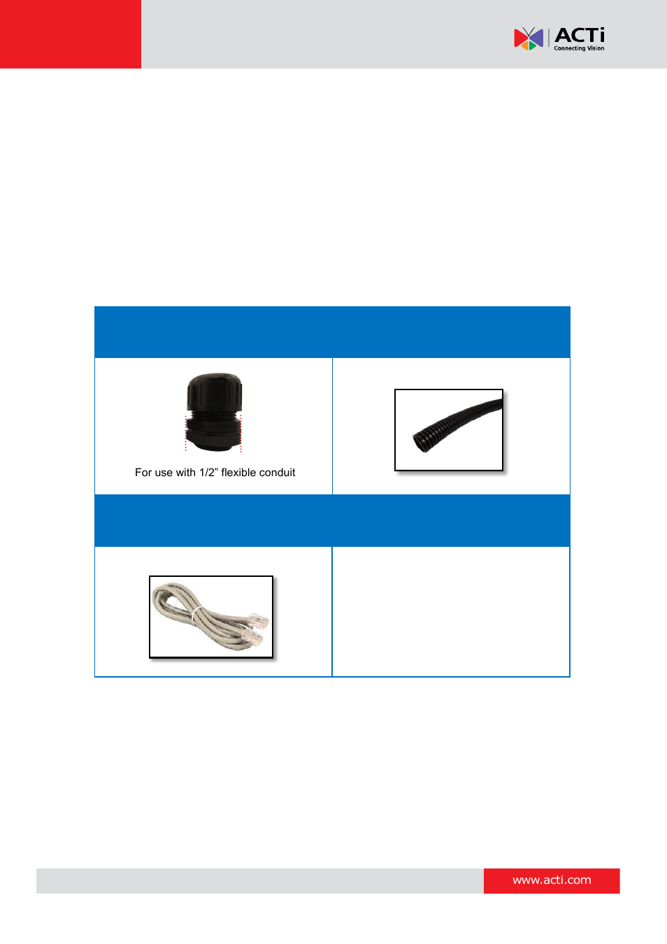 Waterproof solution with conduit, Waterproof solution with, Conduit | Hardware manual | ACTi B94 User Manual | Page 21 / 48