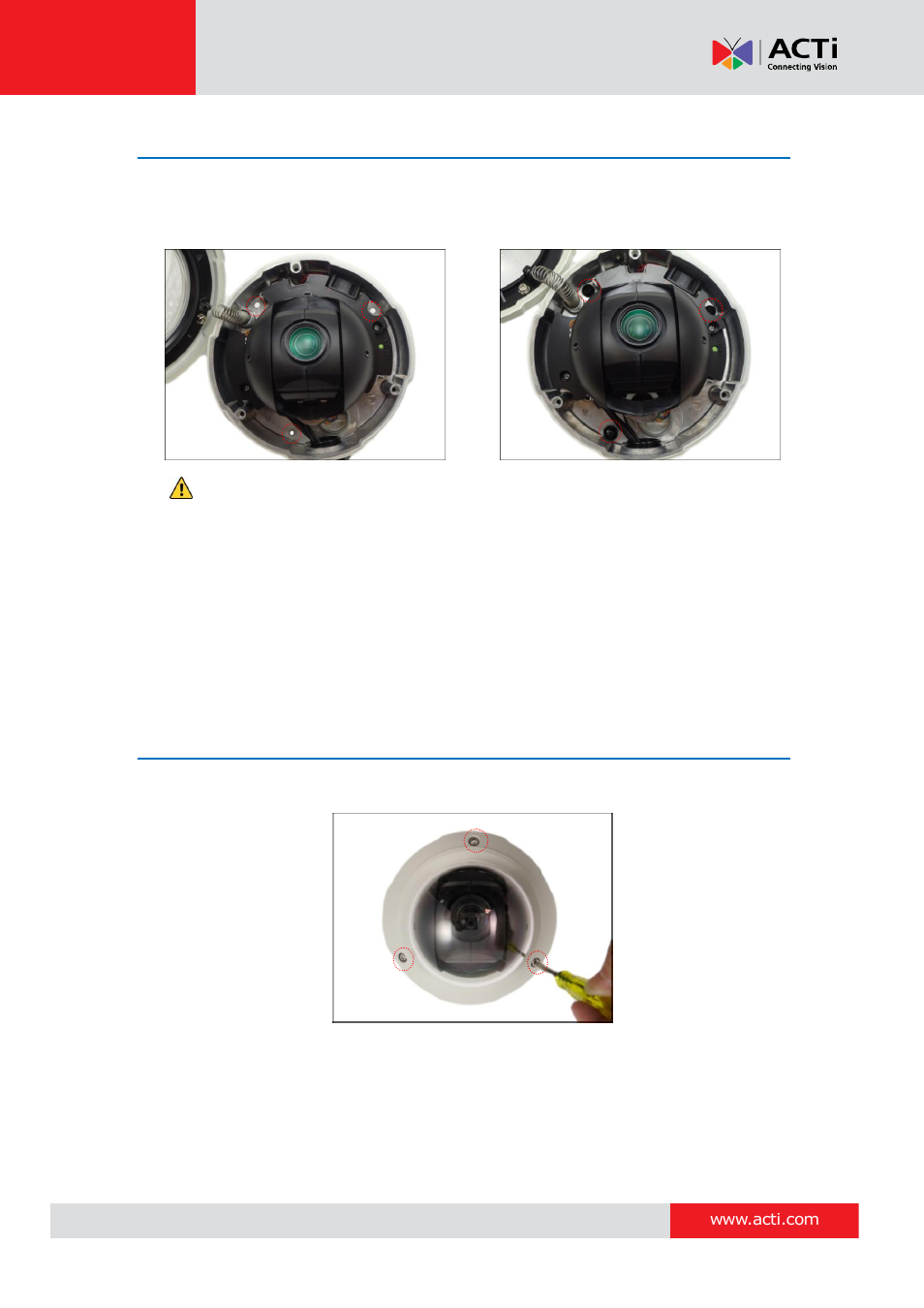 Step 4: install the camera to the surface, Step 5: close the dome cover | ACTi B94 User Manual | Page 26 / 48