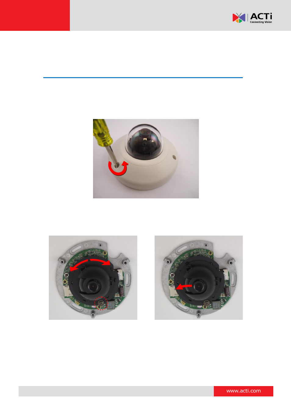 Other adjustments and accessories, How to adjust the viewing angle and focus, How to adjust the viewing | Angle, Focus, E 22 | ACTi D91 User Manual | Page 22 / 36