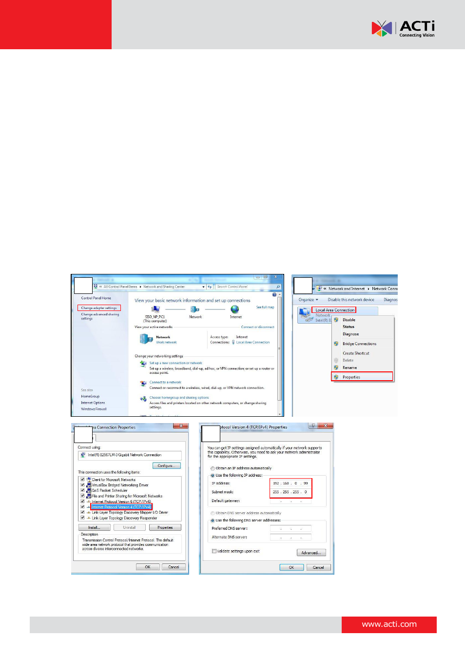 Using the default camera ip address | ACTi D91 User Manual | Page 32 / 36