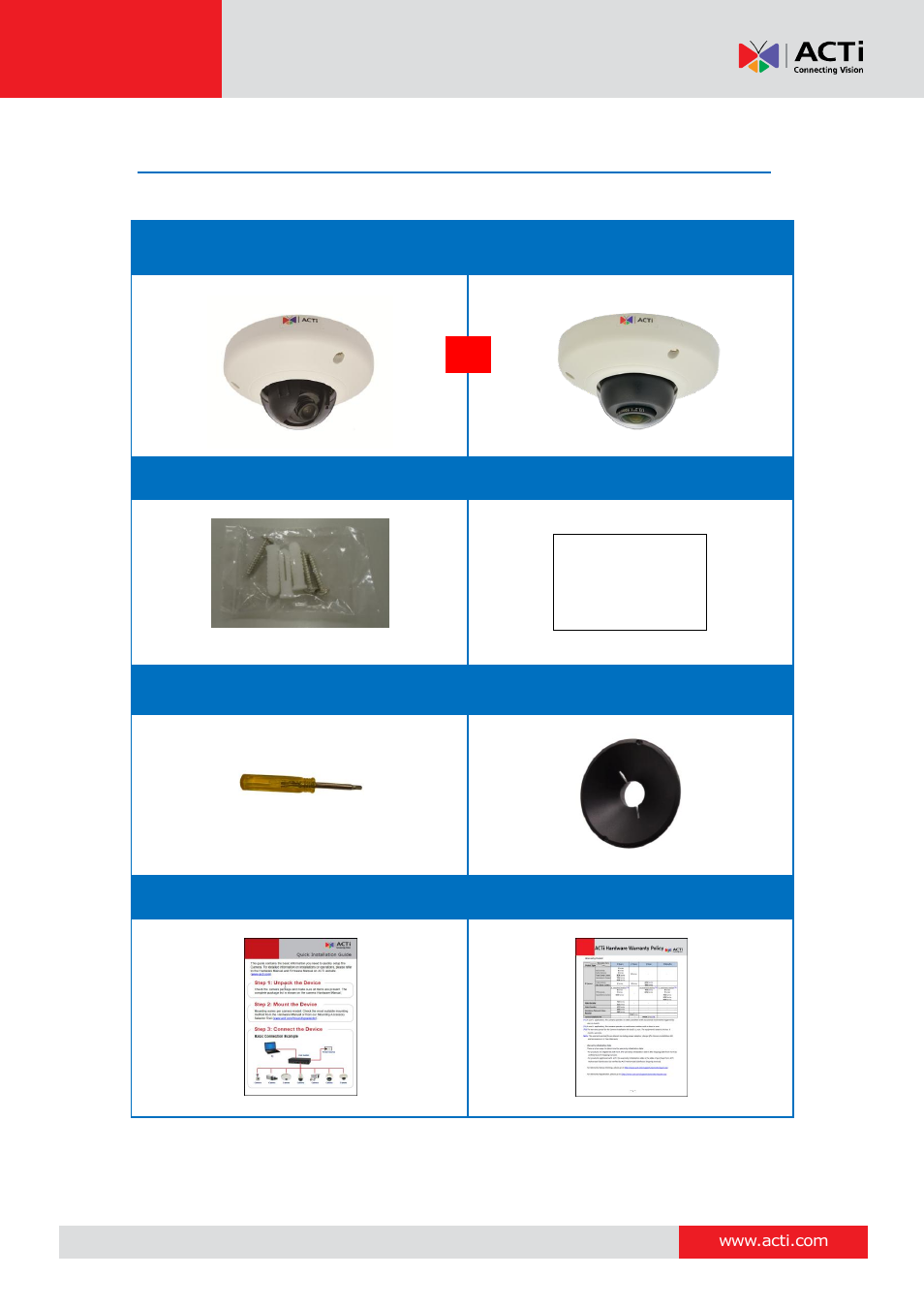Package contents, Hardware manual | ACTi D91 User Manual | Page 9 / 36