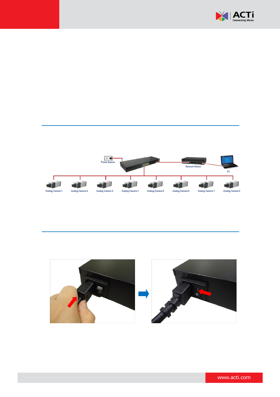 Making connections, Connection architecture, Connecting to power | ACTi V31 User Manual | Page 14 / 31