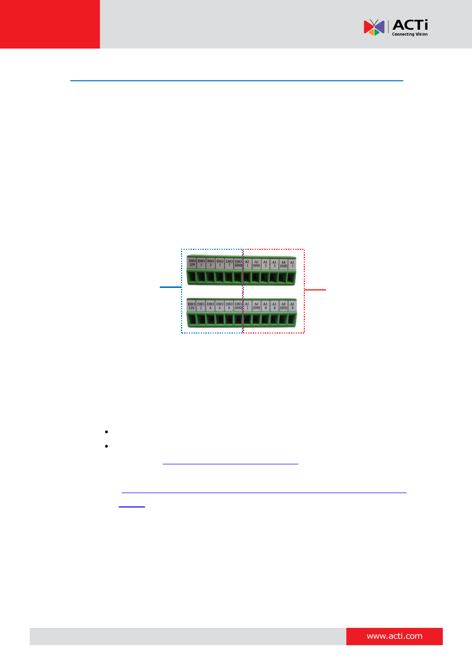 Connecting audio devices (optional), Connecting an audio input device, Connecting an audio output | Device, Encoder hardware manual | ACTi V31 User Manual | Page 21 / 31