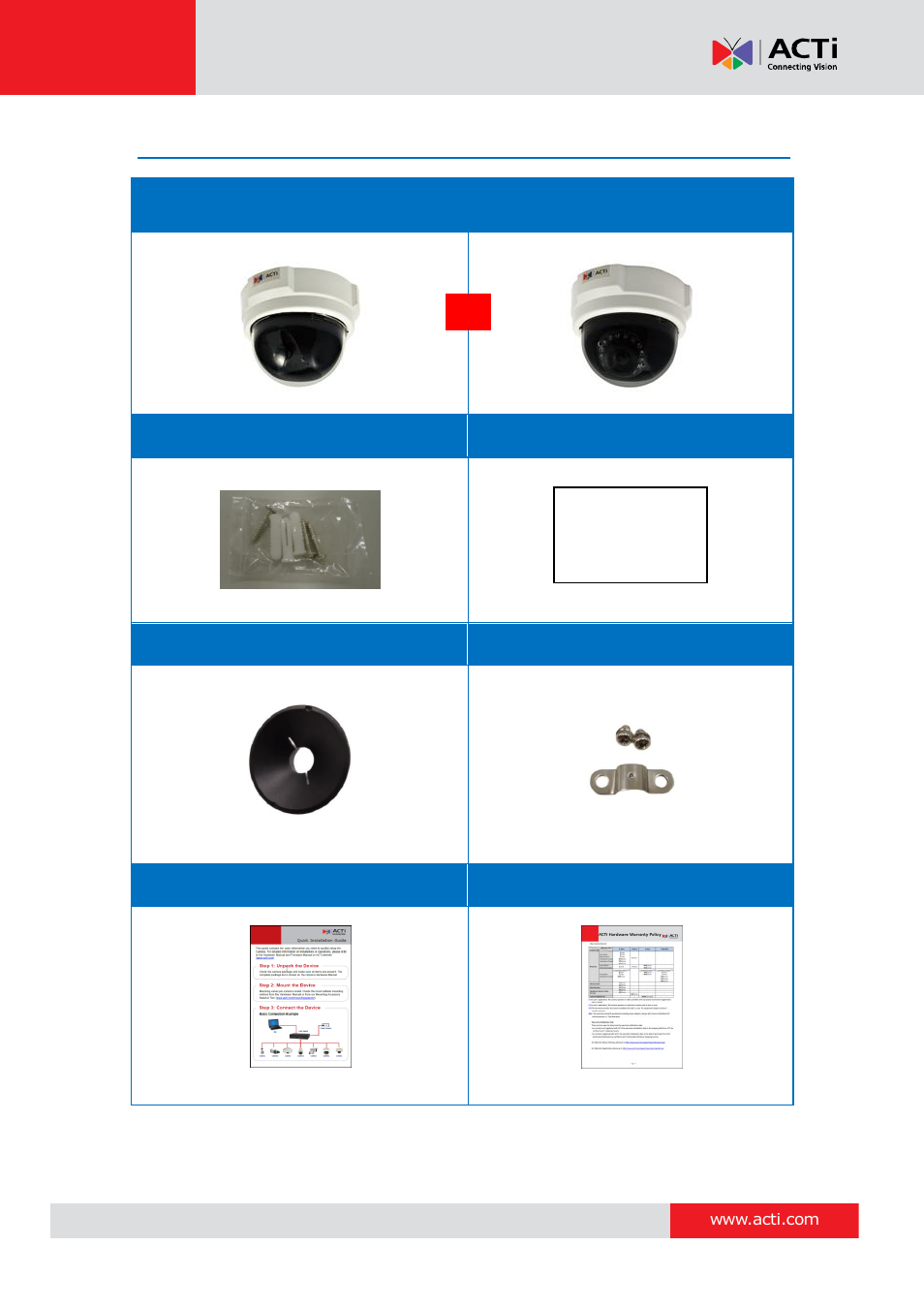 Package contents, Hardware manual | ACTi D51 User Manual | Page 8 / 31