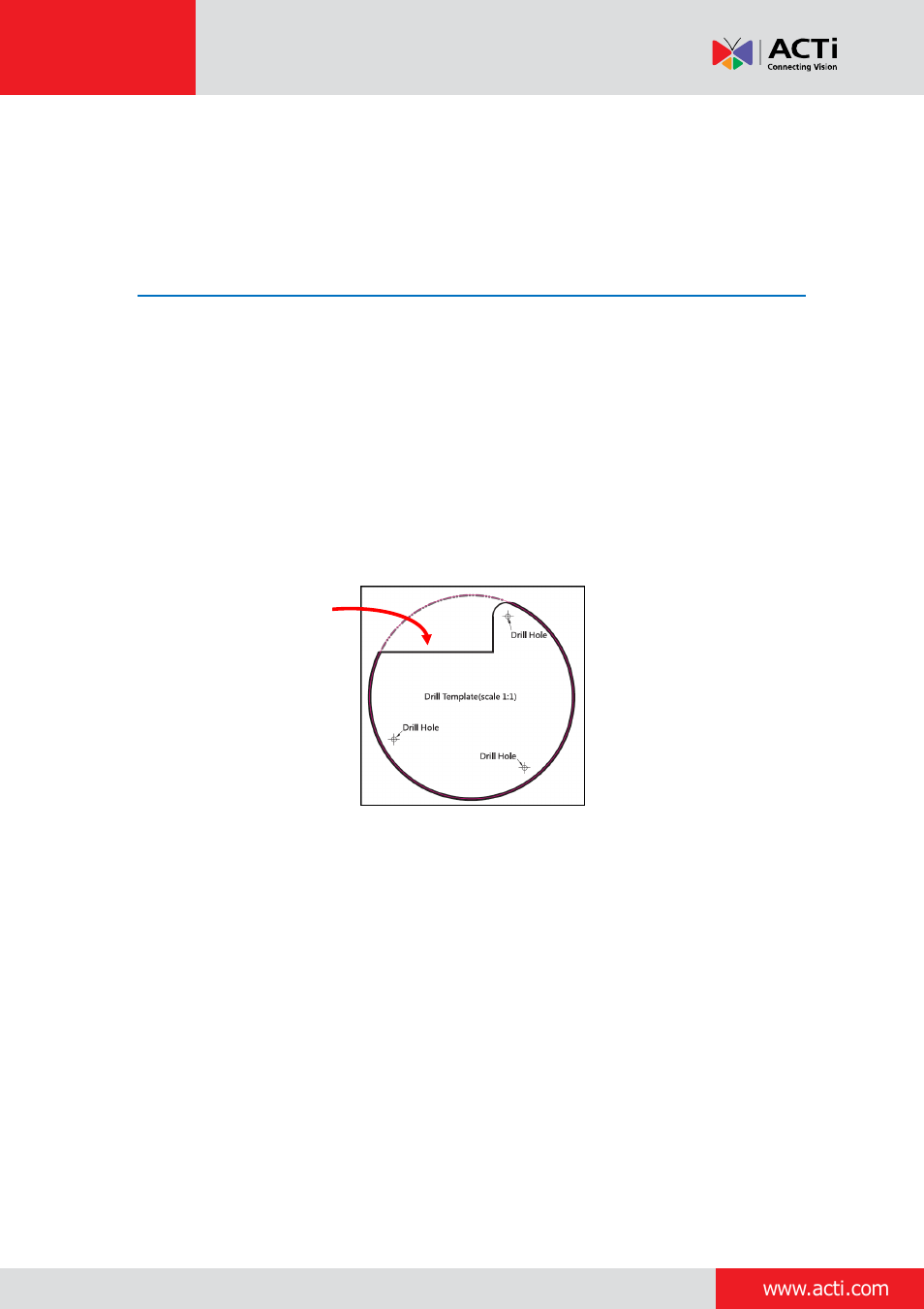 Installation procedures of b5x fisheye domes, Step 1: drill the holes, Installation | Procedures of b5x fisheye domes | ACTi Indoor Hemispheric / Fisheye Dome on Straight Wall User Manual | Page 10 / 26