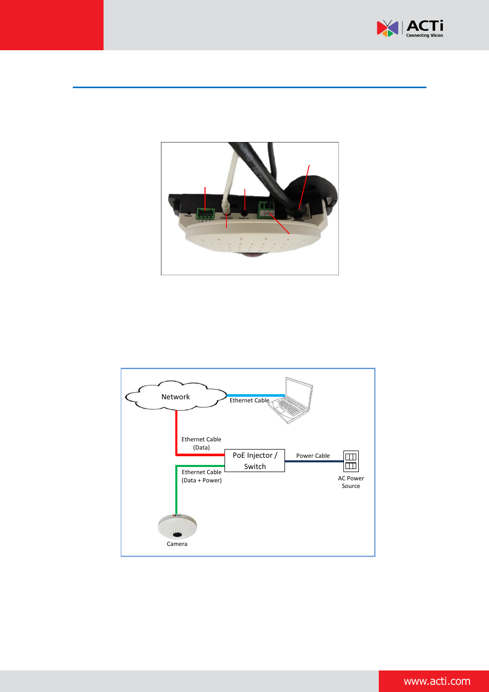 Step 5: connect the cable(s), Installation guide | ACTi Indoor Hemispheric / Fisheye Dome on Straight Wall User Manual | Page 13 / 26