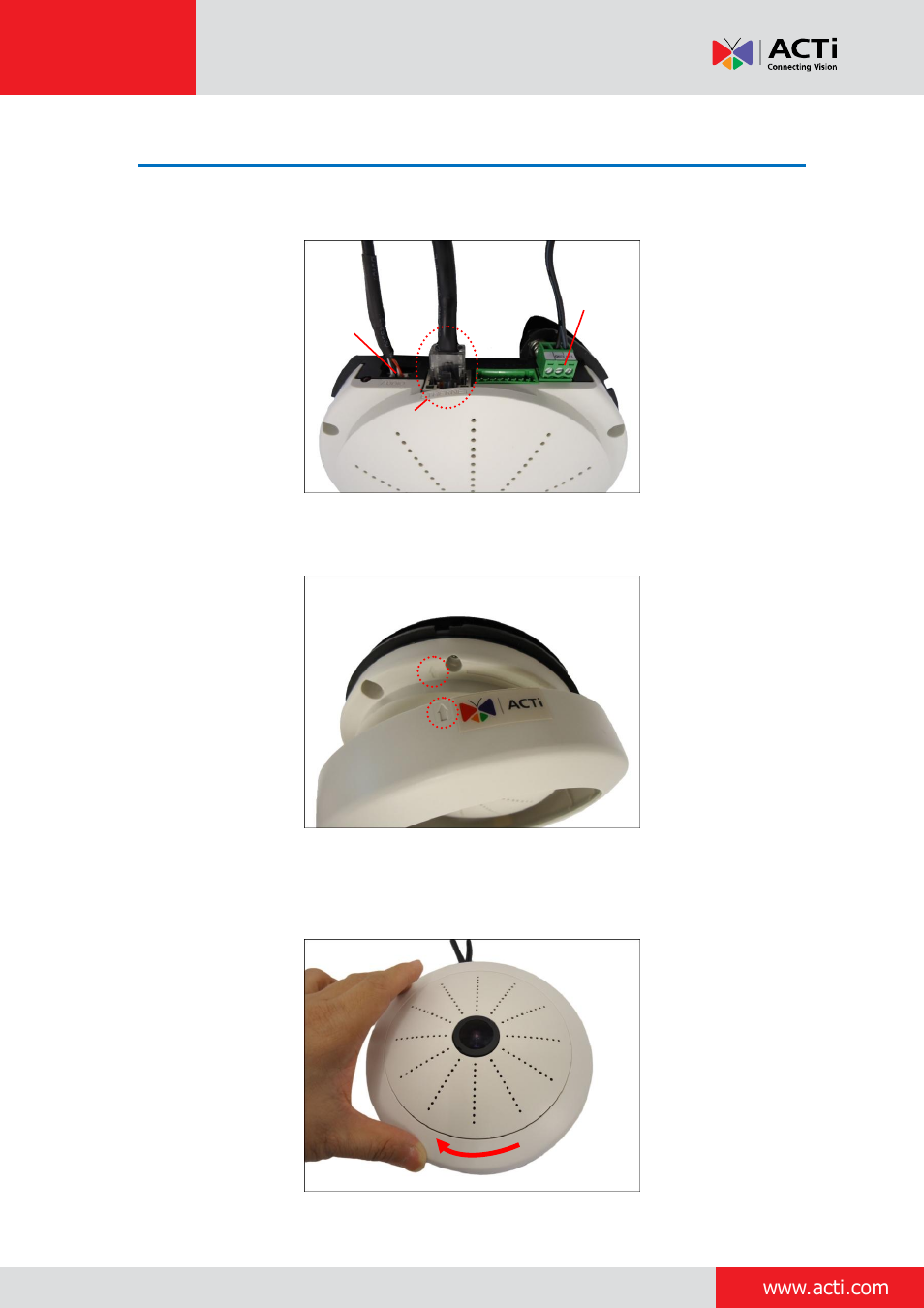 Step 5: connect the cables, Installation guide | ACTi Indoor Hemispheric / Fisheye Dome on Straight Wall User Manual | Page 7 / 26