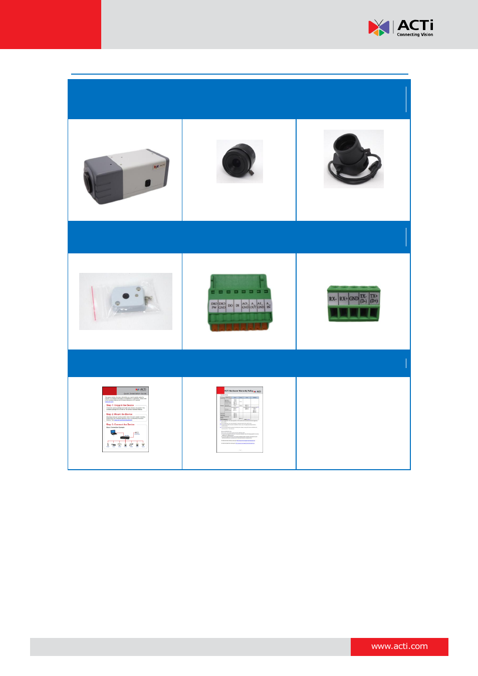 Package contents, Hardware manual | ACTi D21FA User Manual | Page 9 / 42