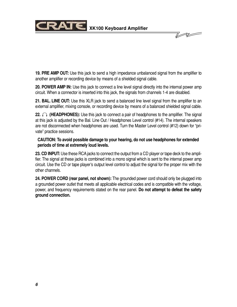Crate Amplifiers XK100 User Manual | Page 6 / 8