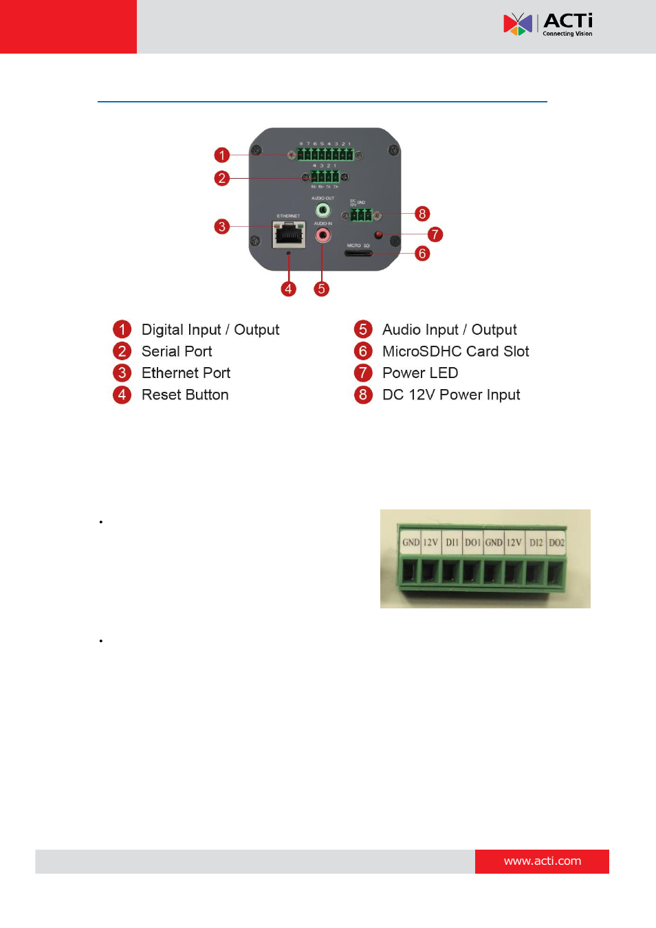 Physical description | ACTi KCM-5211 User Manual | Page 7 / 18