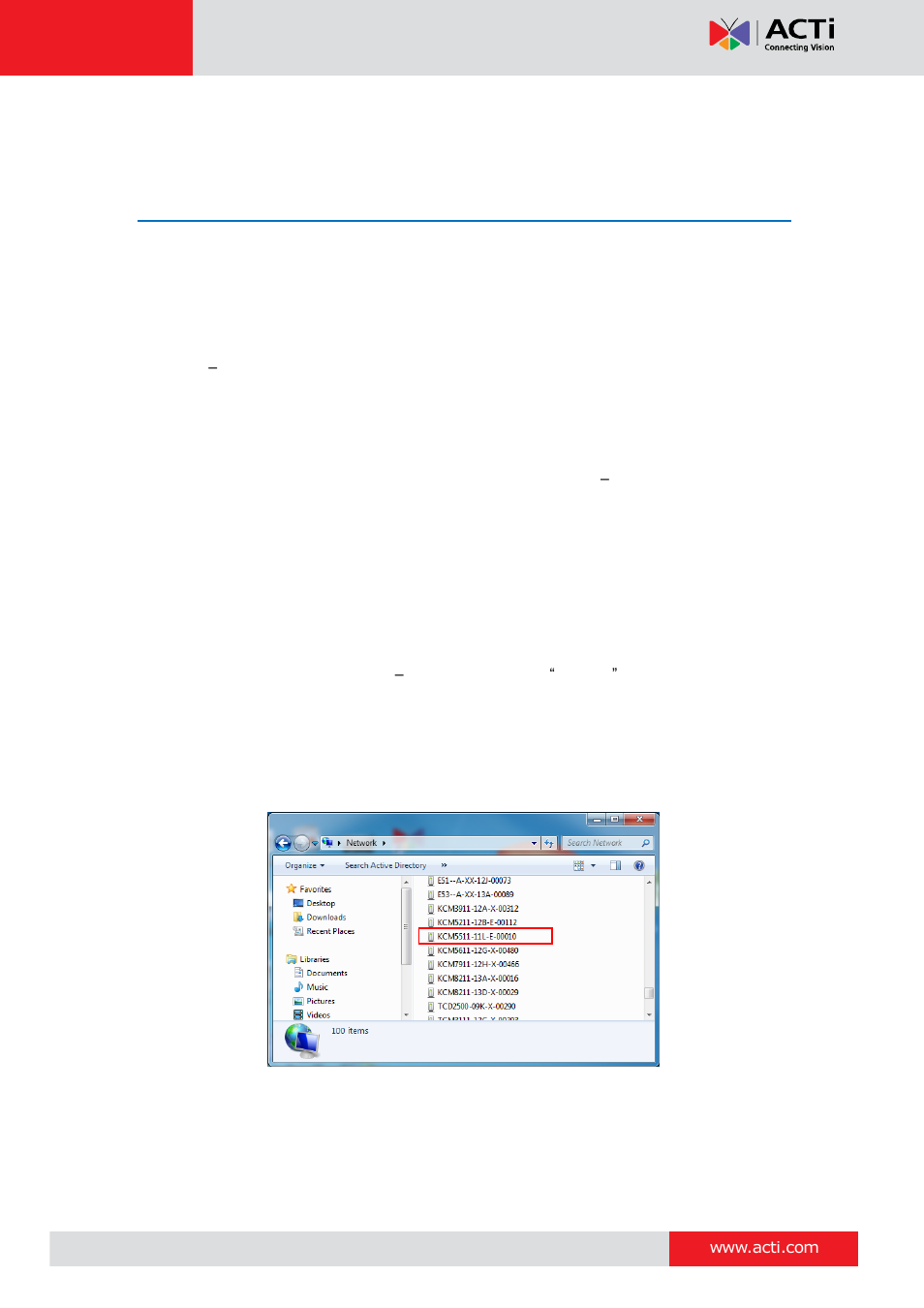 Accessing the camera, Configure the ip address, E 22 | ACTi KCM-5211E User Manual | Page 22 / 27
