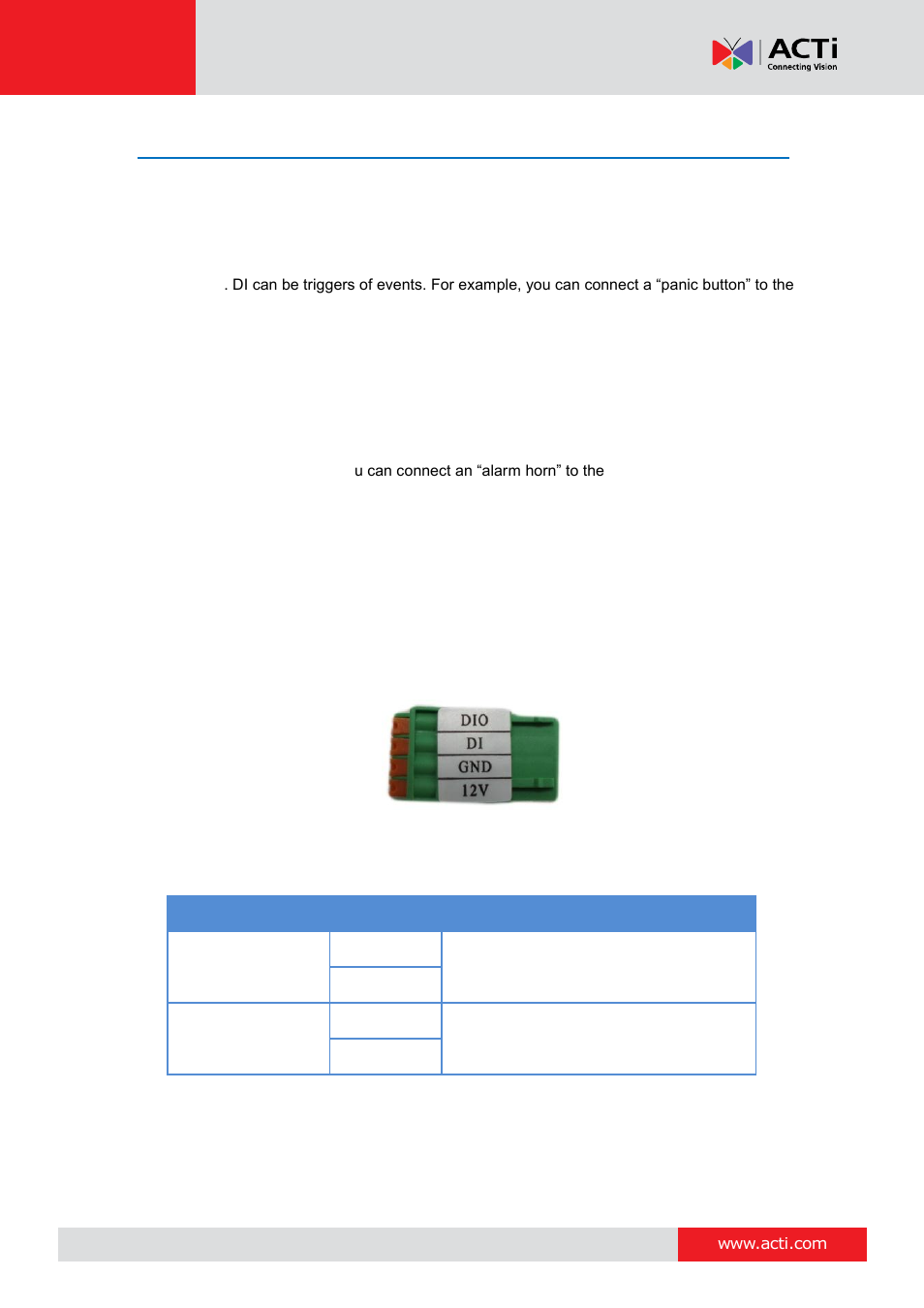 How to connect di/do device to v21 / v22, How to connect di/do device, To v21 / v22 | Encoder hardware manual | ACTi V21 User Manual | Page 18 / 32