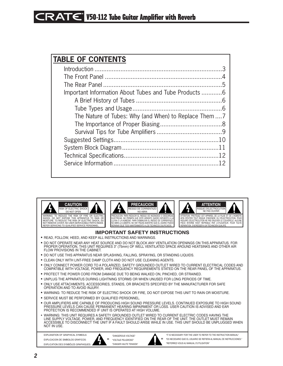 Crate Amplifiers V50-112 User Manual | Page 2 / 12