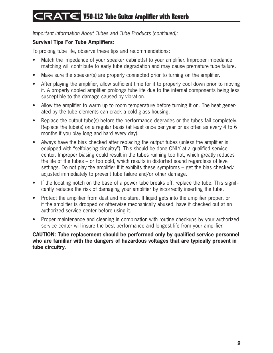 Crate Amplifiers V50-112 User Manual | Page 9 / 12