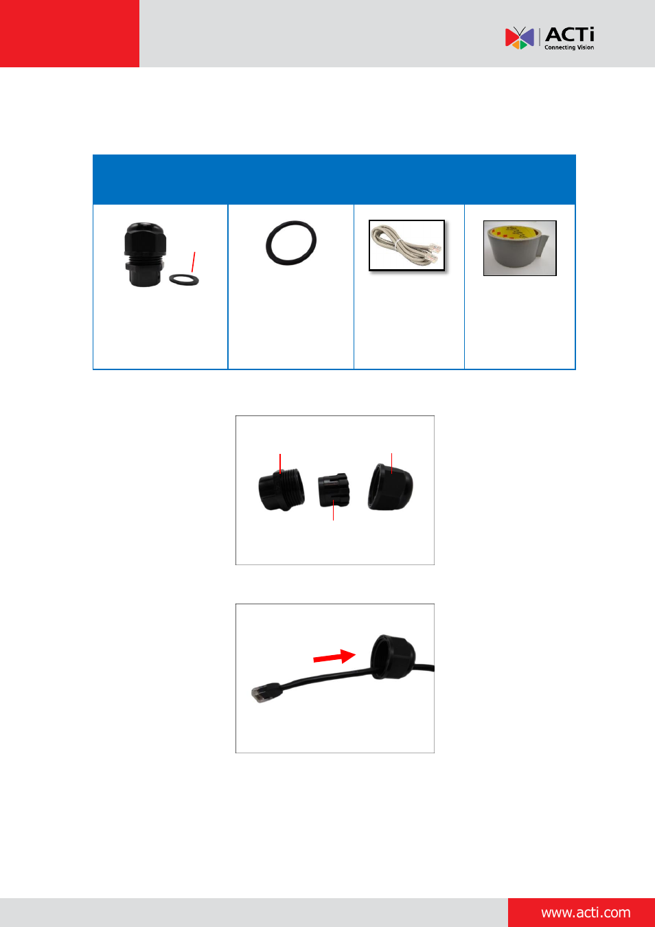 How to waterproof the cable using the cable gland, How to waterproof the cable using, The cable gland | E 11, Installation guide | ACTi Outdoor PTZ / Speed Dome (I9x) on Horizontal Pole with Pendant Mount User Manual | Page 11 / 36