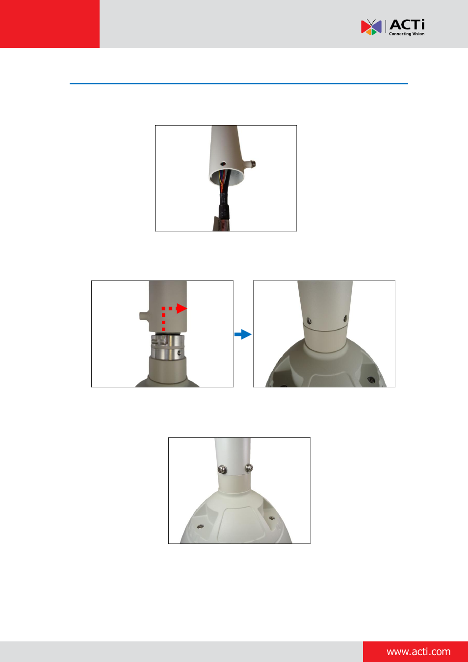 Step 6: install the camera | ACTi Outdoor PTZ / Speed Dome (I9x) on Horizontal Pole with Pendant Mount User Manual | Page 27 / 36