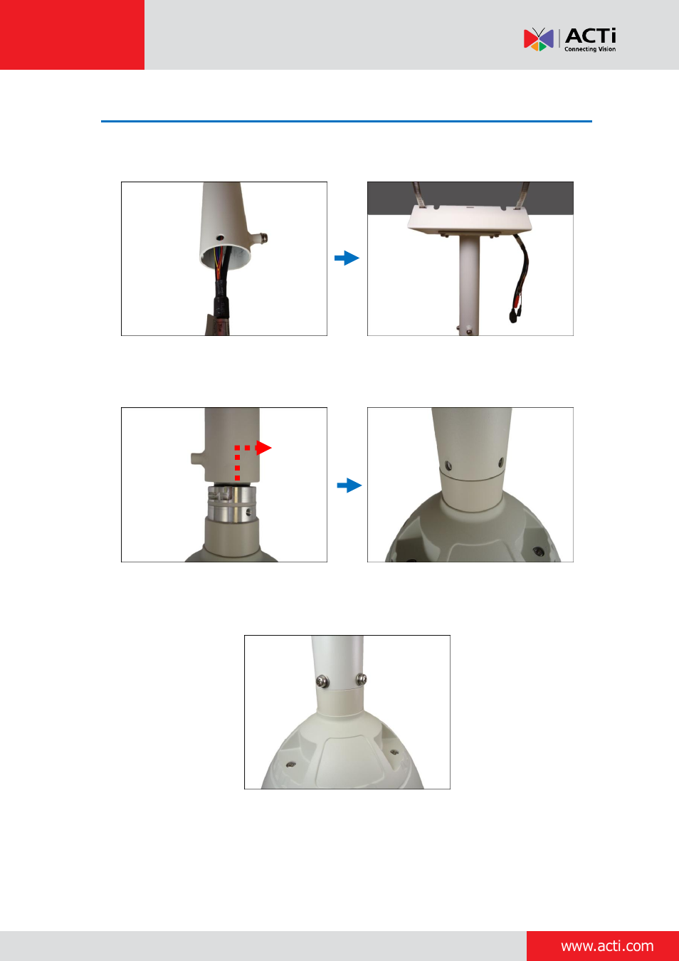Step 4: install the camera | ACTi Outdoor PTZ / Speed Dome (I9x) on Horizontal Pole with Pendant Mount User Manual | Page 8 / 36