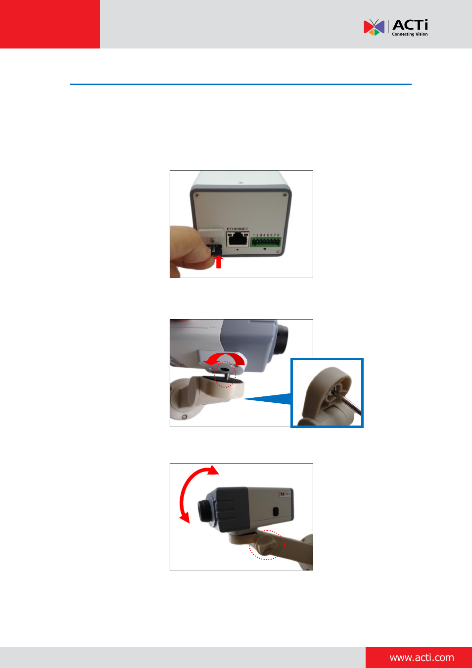 Step 3: attach the camera to the bracket | ACTi Indoor Box Camera on Wall with Bracket User Manual | Page 12 / 31