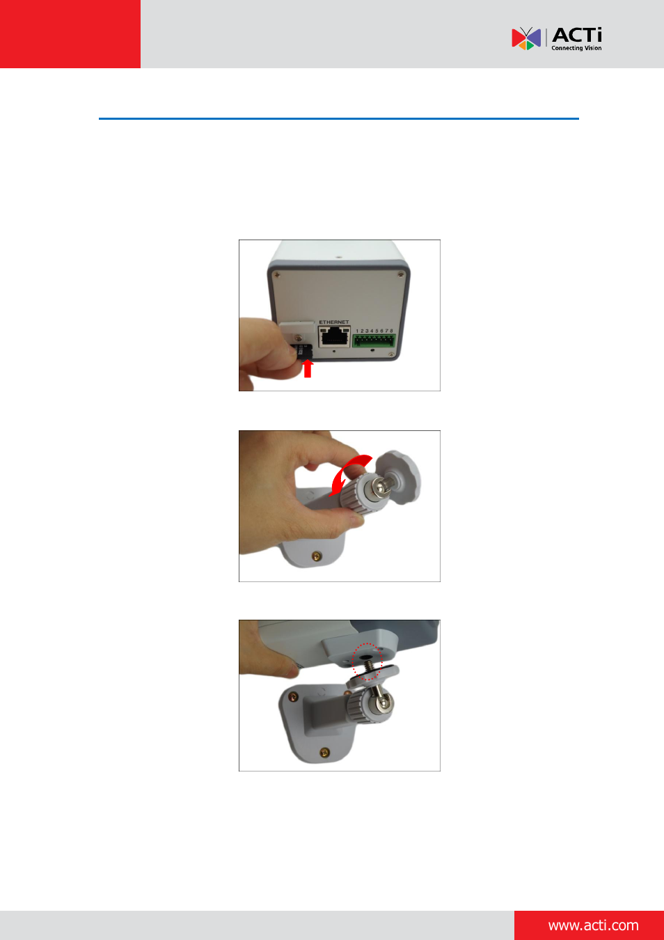 Step 3: attach the camera to the bracket | ACTi Indoor Box Camera on Wall with Bracket User Manual | Page 6 / 31