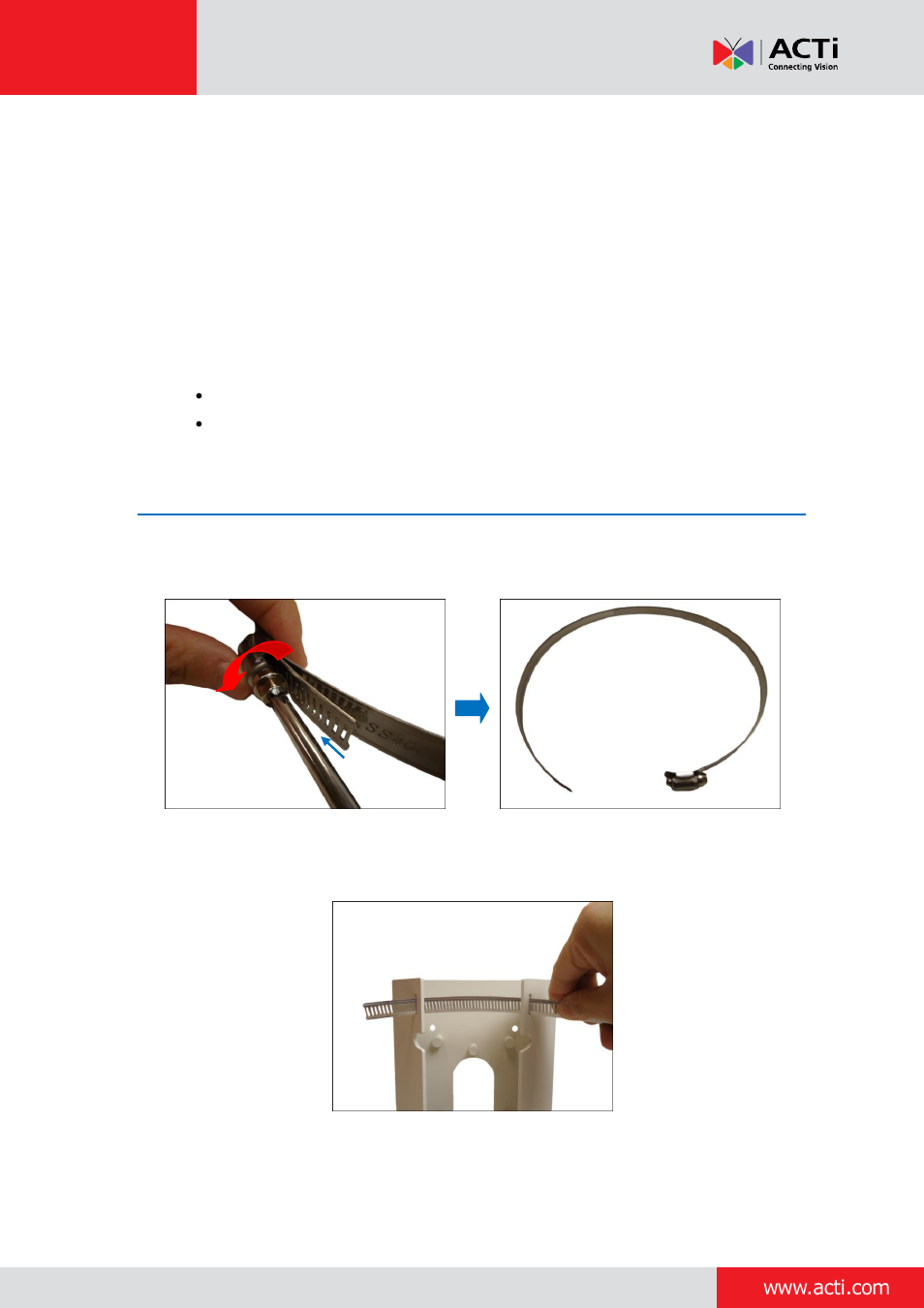 Installation procedures using naked cable, Step 1: attach the pole mount kit, Installation using naked cable | ACTi Outdoor Hemispheric / Fisheye Dome on Vertical Pole with Tilted Mount (PMAX-0310) User Manual | Page 4 / 27