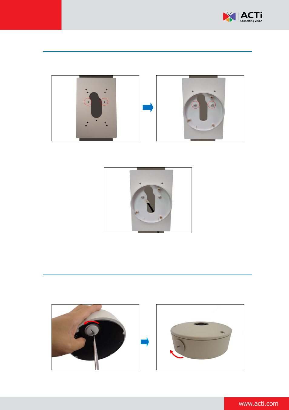 Step 2: attach the tilted mount, Step 3: prepare for waterproof installation | ACTi Outdoor Hemispheric / Fisheye Dome on Vertical Pole with Tilted Mount (PMAX-0310) User Manual | Page 6 / 27